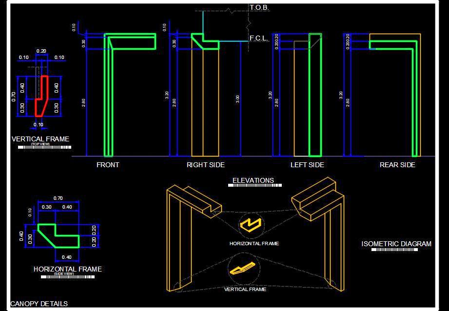 Wooden Canopy Free CAD Block with Isometric Diagram